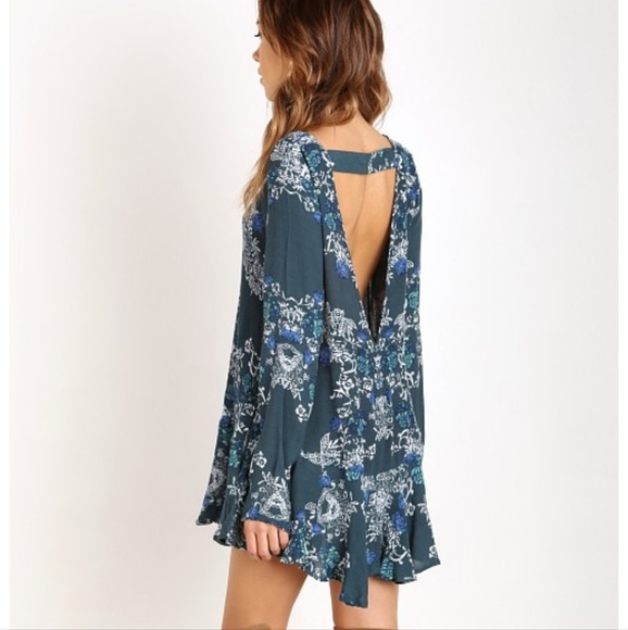 Free People Blue and White Long Sleeve Sundress - Picture 2 of 5